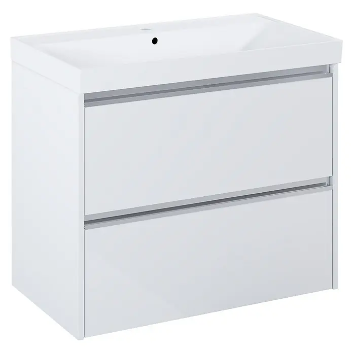 Riva Urban 2.0 Waschtischunterschrank - B x T x H: 80 x 45,1 x 63,5 cm, Weiß Hochglanz - Weißer Waschtischunterschrank mit zwei Schubladen und einem Waschbecken mit Hahnloch für das Badezimmer.