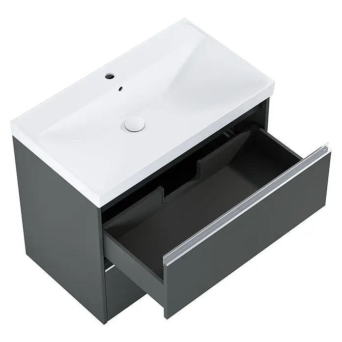 Riva Urban 2.0 Waschtischunterschrank - B x T x H: 80 x 45,1 x 63,5 cm, Anthrazit - Modernes Waschbecken mit offenem Unterschrank in Grau und Weiß, ideal für Badezimmer. Elegantes Design mit praktischem Stauraum.