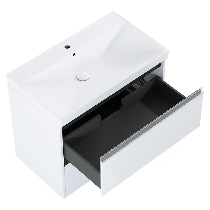 Riva Urban 2.0 Waschtischunterschrank - B x T x H: 80 x 45,1 x 63,5 cm, Weiß Hochglanz - Weißer Waschtischunterschrank mit offener Schublade, modern und funktional. Ideal für jedes Badezimmerdesign.