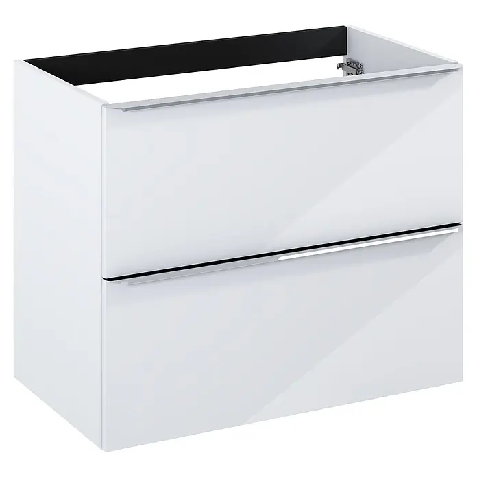 Riva Beauty 2.0 Waschtischunterschrank - B x T x H: 78,5 x 43,7 x 63,5 cm, Weiß Hochglanz - Ein weißer Unterschrank mit zwei Schubladen und minimalistischen Griffen für ein modernes Badezimmerdesign. Praktisch und stilvoll.