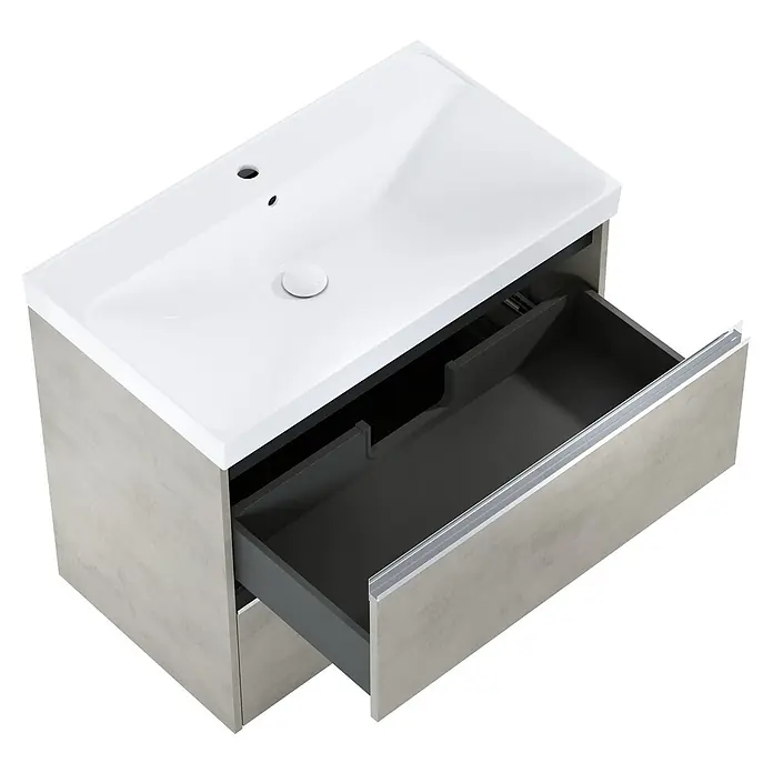 Riva Urban 2.0 Waschtischunterschrank - B x T x H: 80 x 45,1 x 63,5 cm, Chromix Silver - Modernes Waschbecken mit offenem Schubladenschrank in Betonoptik für das Badezimmer. Elegantes Design für stilvolle Badezimmer.