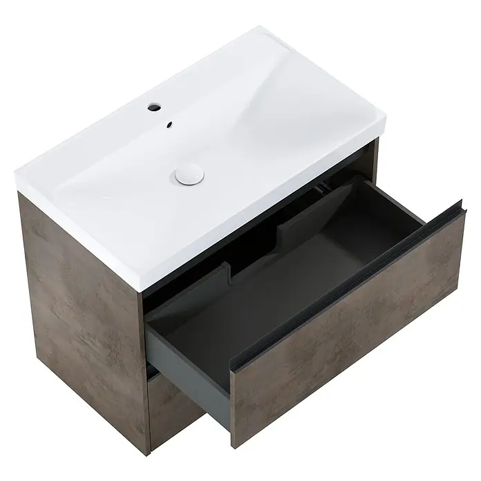Riva Urban 2.0 Waschtischunterschrank - B x T x H: 80 x 45,1 x 63,5 cm, Chromix Dark - Moderne Waschtischkombination mit offenem Auszug und elegantem Design, ideal für stilvolle Badezimmer.