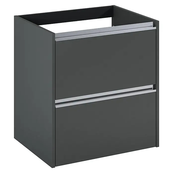 Riva Urban 2.0 Waschtischunterschrank - B x T x H: 60 x 45,1 x 63,5 cm, Anthrazit - Dunkelgrauer Badezimmerschrank mit zwei Schubladen und silbernen Griffen. Das moderne Design passt perfekt in jedes Badezimmer.