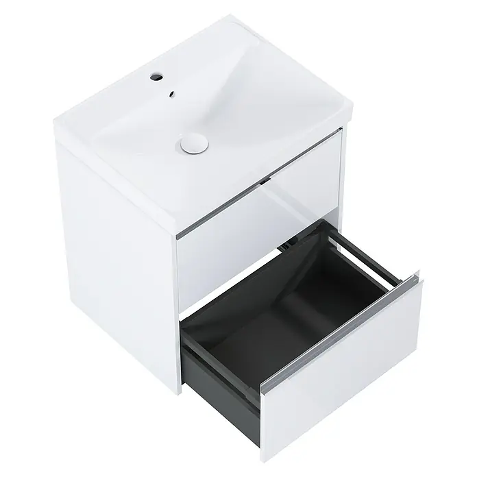 Riva Urban 2.0 Waschtischunterschrank - B x T x H: 60 x 45,1 x 63,5 cm, Weiß Hochglanz - Weißer Waschtischunterschrank mit einer Schublade. Elegantes Design für moderne Badezimmer mit praktischem Stauraum.