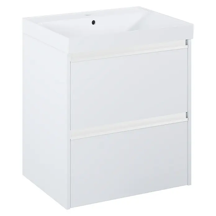 Riva Urban 2.0 Waschtischunterschrank - B x T x H: 60 x 45,1 x 63,5 cm, Weiß Matt - Ein weißer Waschtischunterschrank mit zwei Schubladen und einem integrierten Waschbecken. Die perfekte Badmöbel-Lösung für stilvolle Badezimmer.