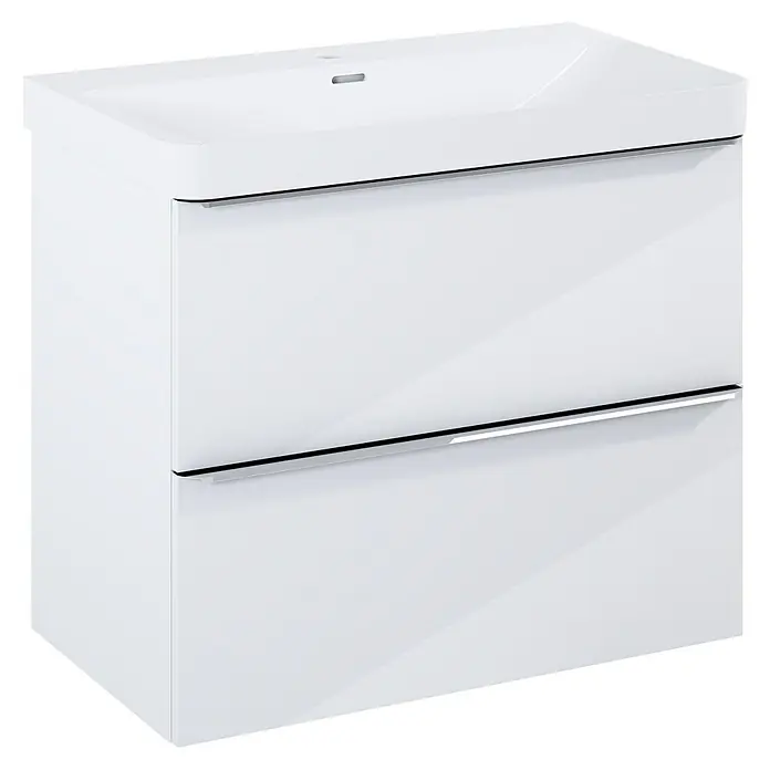 Riva Beauty 2.0 Waschtischunterschrank - B x T x H: 78,5 x 43,7 x 63,5 cm, Weiß Hochglanz - Modernes Badezimmer Waschbecken mit Unterschrank in Weiß und Chrom Griffen für ein stilvolles Ambiente im Bad.