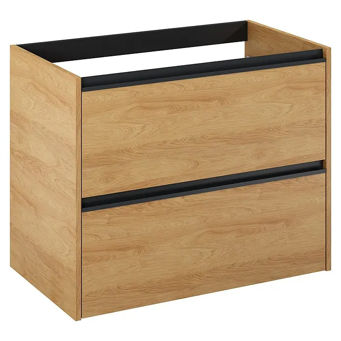 Riva Urban 2.0 Waschtischunterschrank - B x T x H: 80 x 45,1 x 63,5 cm, Natural Hickory - Modernes Badmöbel mit zwei Schubladen in Holzoptik und schwarzen Griffleisten. Zeitloses Design für Ihr Badezimmer.