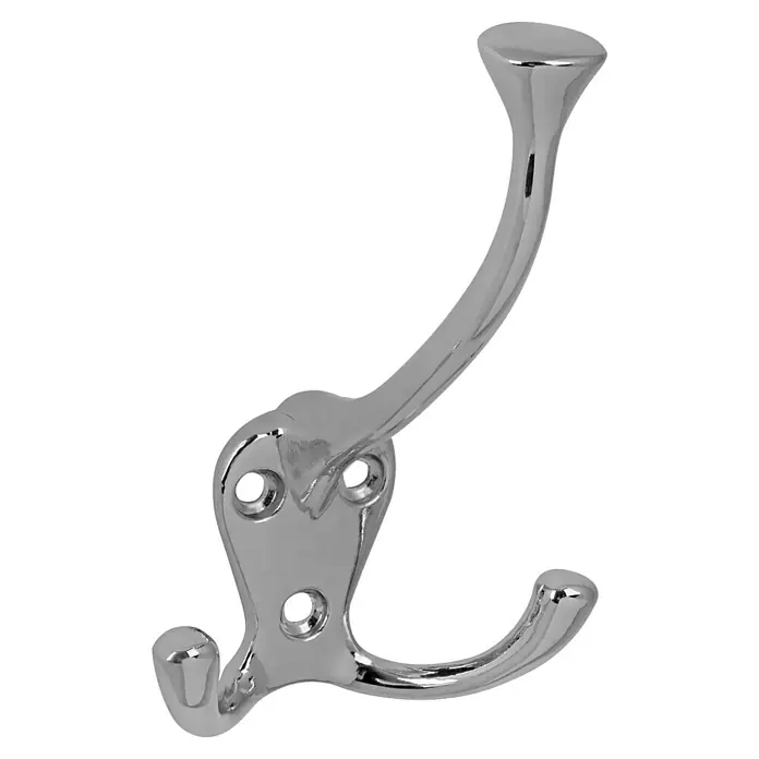 Walteco Garderobenhaken Katany - L x B x H: 65 x 65 x 115 mm, Anzahl Haken: 3 Stk., Verchromt - Verchromter Metall-Garderobenhaken mit zwei Armen und Montageplatte.