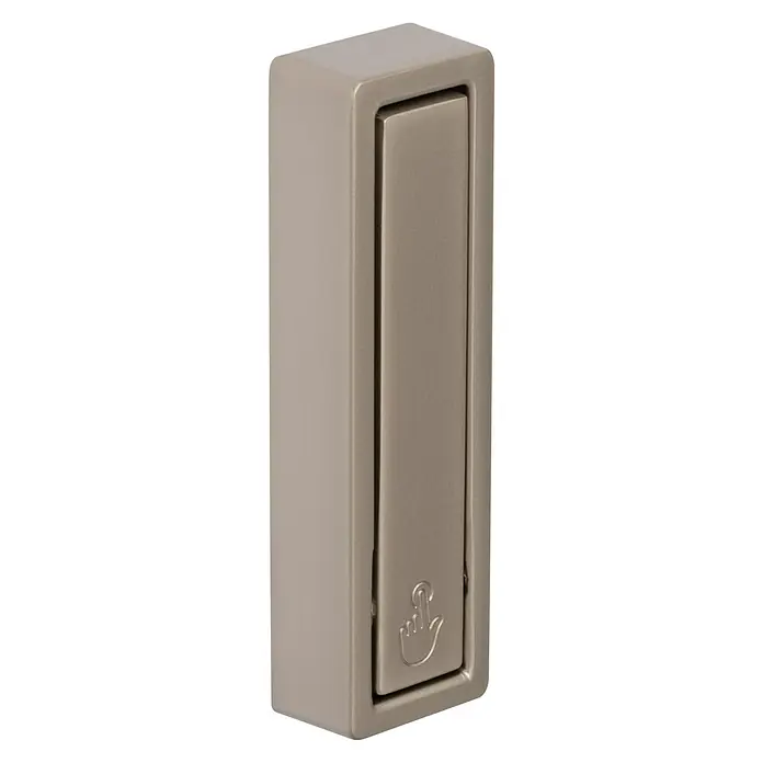 Walteco Garderobenhaken - L x B x H: 70 x 20 x 12 mm, Anzahl Haken: 1 Stk., Vernickelt matt - Rechteckiger Drucktaster aus satiniertem Chrom mit Handsymbol, ideal für Klingeln oder Schalter.