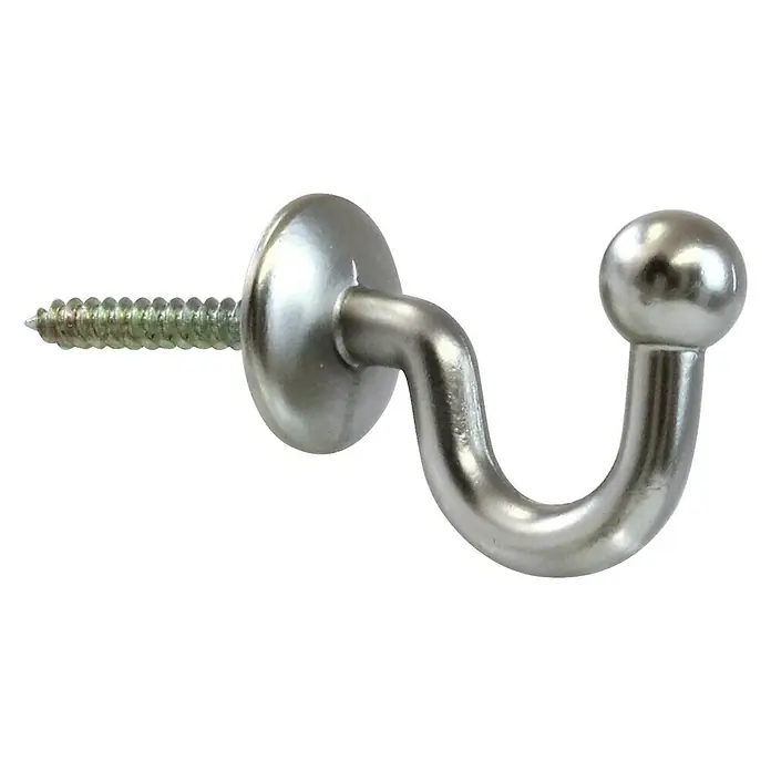 Expo Ambiente Gardinenhaken Kugel - Nickel - Nahaufnahme eines silbernen Gardinenhaken mit Schraube zur Befestigung.