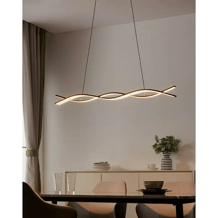 Eglo Lasana 3 LED-Pendelleuchte - 33 W, L x B x H: 98,5 x 8 x 120 cm, Schwarz, Warmweiß - Eine moderne LED-Pendelleuchte mit geschwungenem Design, ideal für Esszimmer, die ein warmes, einladendes Licht bietet.