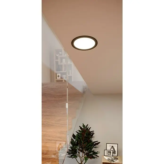 Eglo Fueva 6 Downlight empotrable LED redondo - 10 W, Ø x Al: 16,6 x 3,1 cm, Negro, 2.700 K - 6.500 K, IP20 - La moderna lámpara de techo con marco oscuro proporciona luz brillante en la habitación y añade un toque elegante.