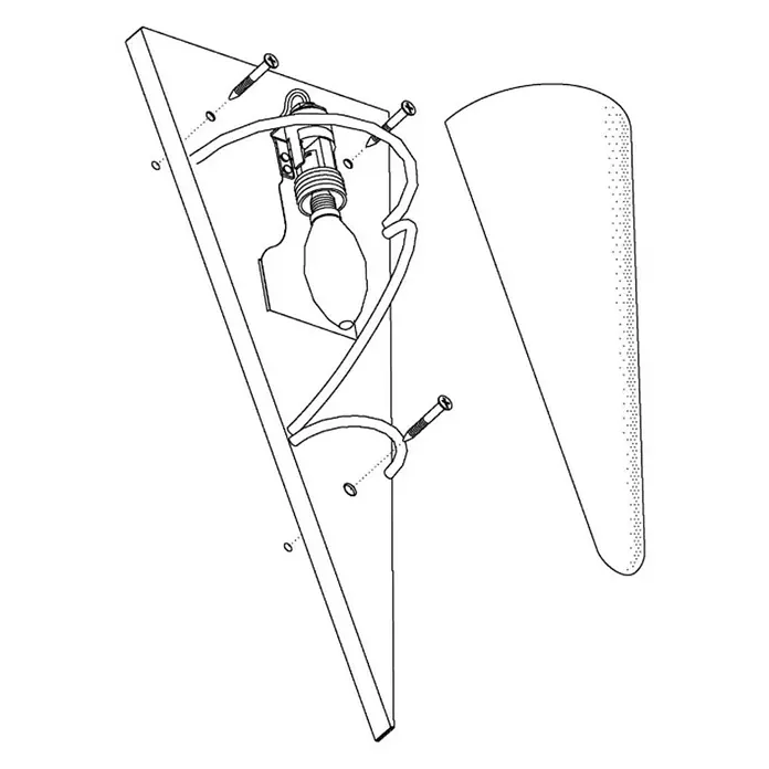 Eglo Aplique de pared Pascal - 60 W, L x An x Al: 18 x 12 x 48 cm, Marrón, E14 - Ilustración de un aplique de pared con pantalla, tornillos y cableado, que presenta una solución de iluminación poco convencional.