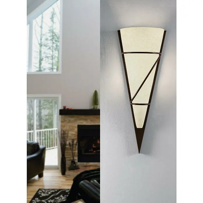 Eglo Aplique de pared Pascal - 60 W, L x An x Al: 18 x 12 x 48 cm, Marrón, E14 - Aplique de pared con un diseño trapezoidal, aportando un ambiente moderno a los espacios habitables. La luz emite un brillo cálido, con acentos decorativos.