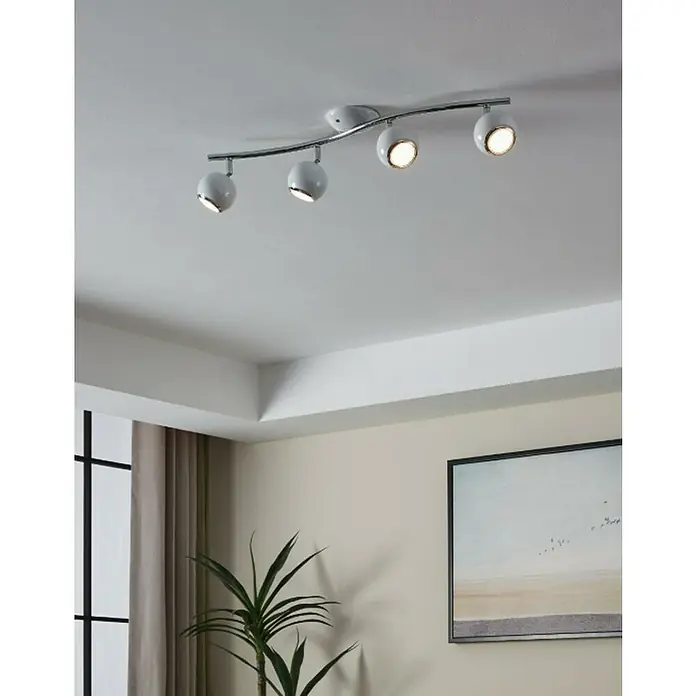 Eglo Regleta LED Bimeda - 12 W, L x An x Al: 10 x 64 x 10 cm, Blanco/Cromado, Blanco cálido - Lámpara de techo con cuatro focos en blanco y cromo, que ofrece una iluminación moderna y flexible en la habitación.
