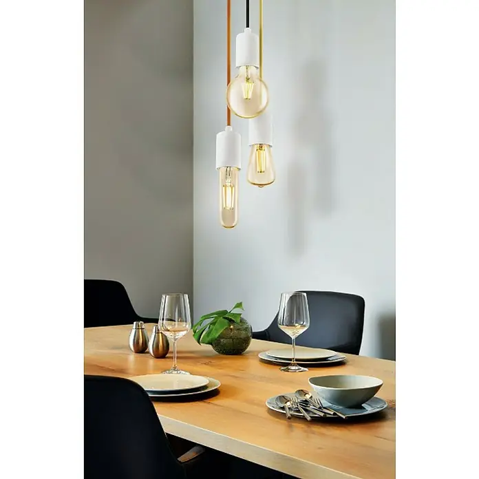 Eglo Lámpara colgante redonda Yorth - 60 W, Ø x Al: 10 x 200 cm, Multicolor, E27 - Lámparas colgantes modernas sobre una mesa de comedor adornada con vajilla, cristalería y decoración.