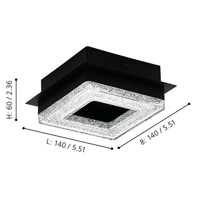 Eglo Plafón LED para pared y techo Fradelo 1 (4 W, L x An x Al: 14 x 14 x 6 cm, Negro/blanco, Blanco cálido) | BAUHAUS