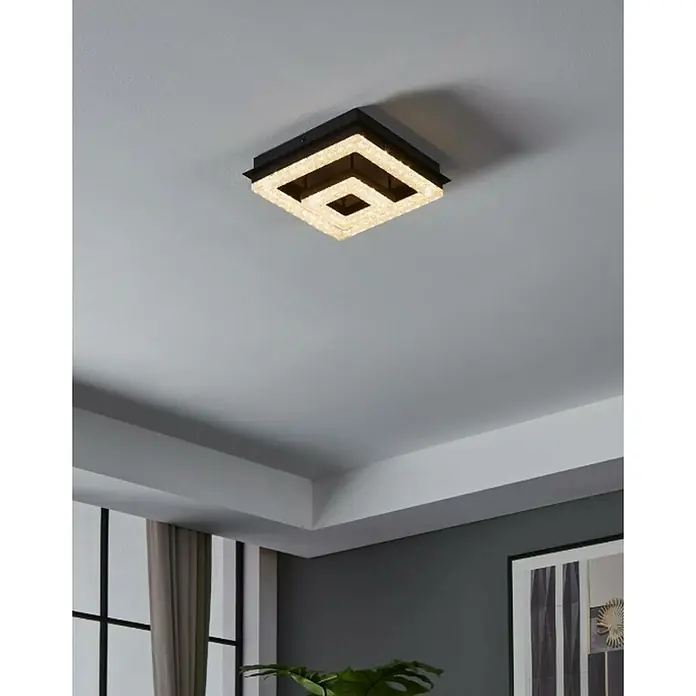 Eglo Plafón LED Fradelo 1 - 12 W, L x An x Al: 26 x 26 x 8,5 cm, Negro/blanco, Blanco cálido - Lámpara de techo cuadrada con borde decorativo tipo cristal para una iluminación elegante.