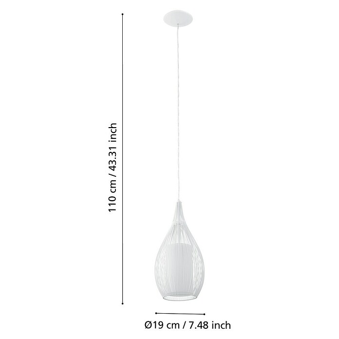Eglo Lámpara colgante redonda Razoni (Blanco, Altura: 110 cm, Potencia máx.: 60 W, E27, 1 luz)