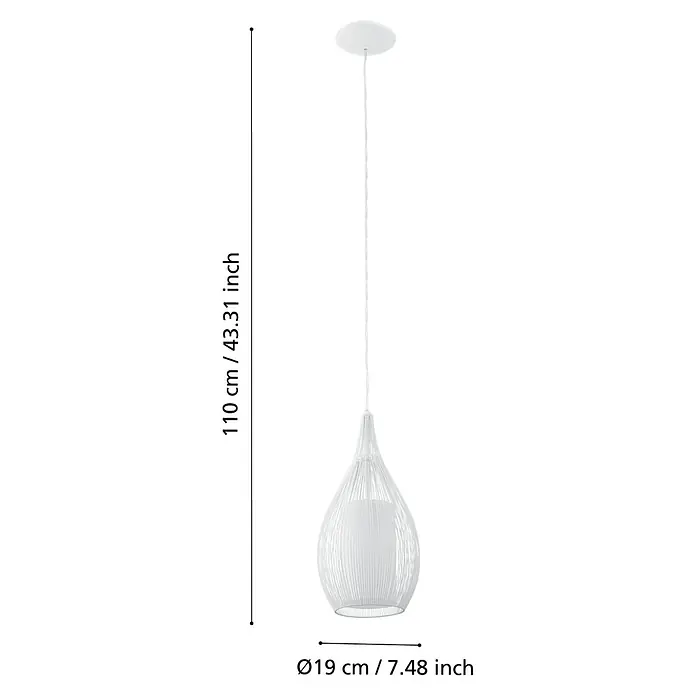 Eglo Lámpara colgante Razoni - 60 W, Blanco, E27, 1 ud. - Imagen de una lámpara colgante blanca, ideal para interiores modernos. Ofrece una solución de iluminación con diseño elegante.