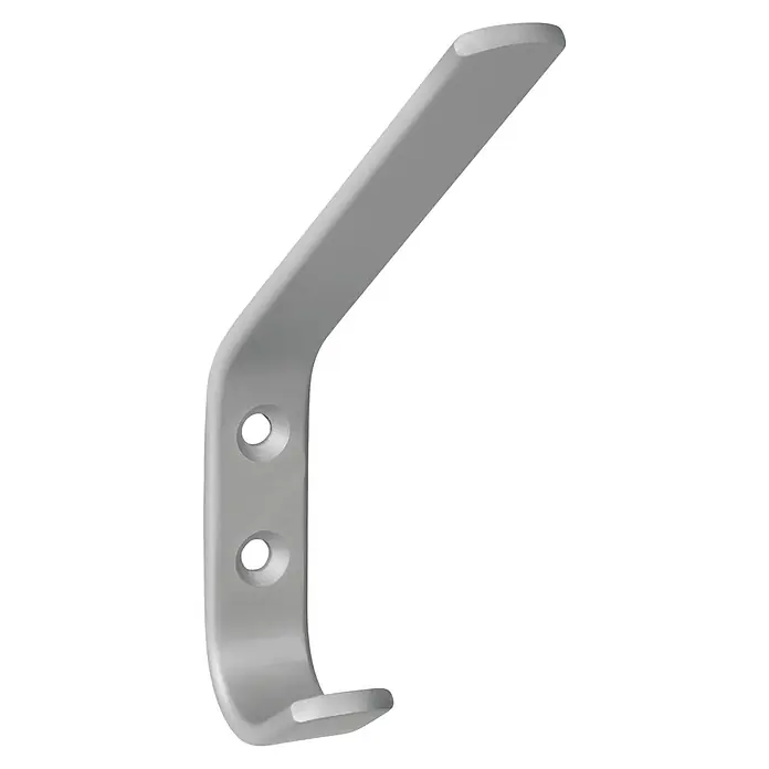 Walteco Garderobenhaken Sam I - L x B x H: 140 x 18 x 93 mm, Anzahl Haken: 2 Stk., Aluminium-Optik - Silberner Garderobenhaken aus Metall mit zwei Befestigungslöchern.