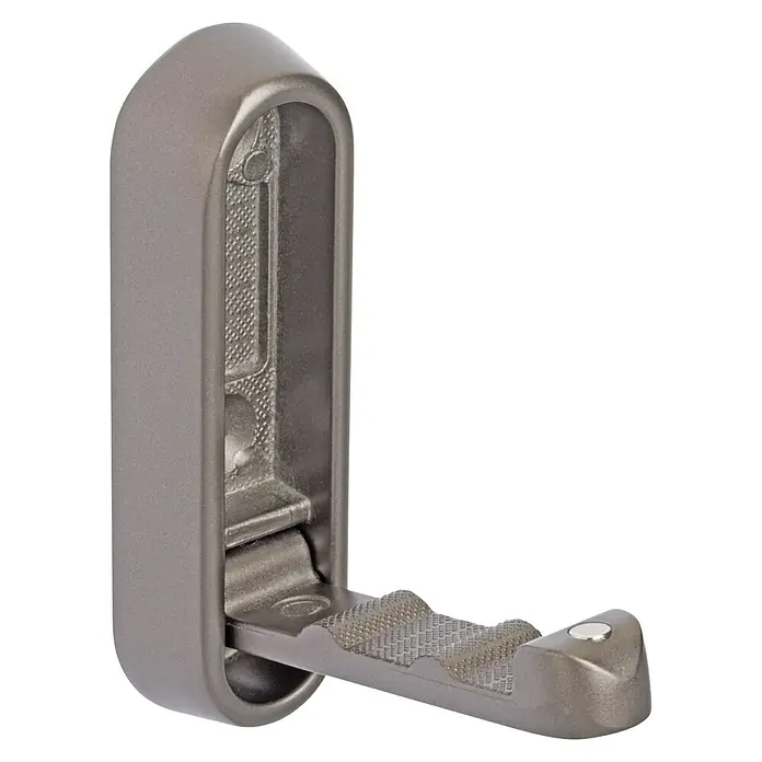 Walteco Garderobenhaken - L x B x H: 72 x 22,5 x 12 mm, Anzahl Haken: 1 Stk., Anthrazit - Graue, ausklappbare Metallstufe, teilweise ausgeklappt.