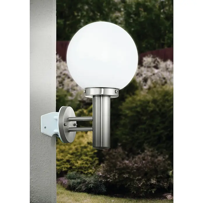 Starlux Eckanbindung - Weiß, Durchmesser: 12 cm - Moderne Außenleuchte mit kugelförmigem Lampenschirm aus weißem Glas und einem robusten Metallgehäuse für eine stilvolle Beleuchtung im Freien.