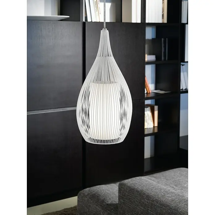 Eglo Pendelleuchte RAZONI - 60 W, Weiß, E27, 1 Stk. - Elegante Hängeleuchte mit weißem Lampenschirm und filigranem Drahtgestell. Perfekt für modernes Interieur und stilvolle Beleuchtungslösungen.