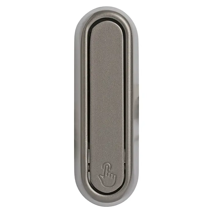 Walteco Garderobenhaken - L x B x H: 72 x 22,5 x 12 mm, Anzahl Haken: 1 Stk., Anthrazit - Länglicher, matt silberner Metall-Druckknopf mit geprägtem Finger-Touch-Symbol.