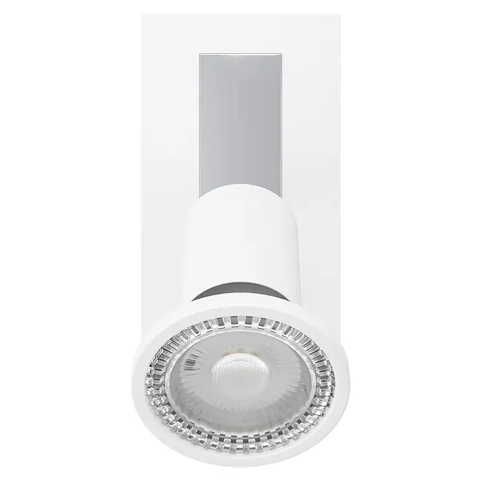 Eglo Sarria Wandstrahler SARRIA - 4,5 W, Weiß/Chrom, GU10, 1 Stk. - Nahaufnahme einer modernen weißen LED-Deckenleuchte mit silberfarbenem Akzent, die ein minimalistisches und helles Design für Innenräume bietet.