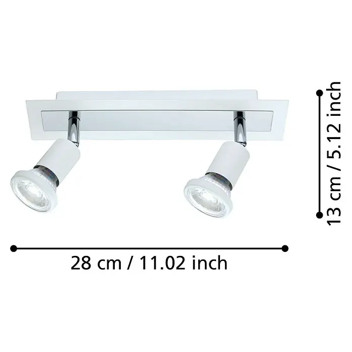 Eglo Sarria Wandstrahler SARRIA - 9 W, Weiß/Chrom, GU10, 2 Stk. - Ein weißer Strahler mit zwei Lampen, der eine helle und fokussierte Beleuchtung bietet und sich für verschiedene Räume eignet.
