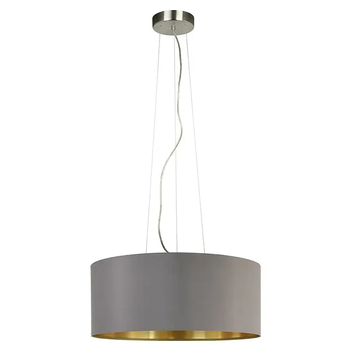 Eglo Maserlo Pendelleuchte rund - Braun, Gold, Höhe: 110 cm, Durchmesser: 530 mm - Elegante Pendelleuchte mit grauem Schirm und goldener Innenseite. Die Leuchte ist an einer spiralförmigen Aufhängung befestigt und sorgt für stilvolle Beleuchtung.