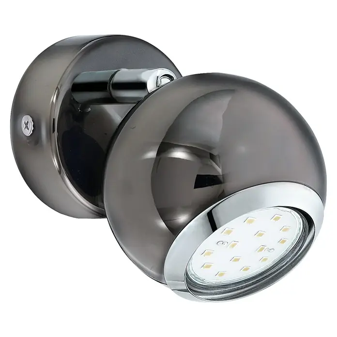 Eglo LED-Deckenstrahler BIMEDA - 3 W, Nickel-nero/Chrom, 1 Stk. - Nahaufnahme einer eleganten, schwenkbaren LED-Wandleuchte mit Chromakzenten und modernem Design für stilvolle Beleuchtung.