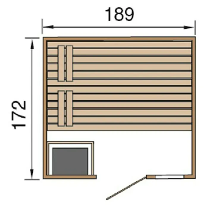 Weka Massivholzsauna Valida Sparset - Elektroofen, Steuerung Ofen: Integriert, L x B x H: 172 x 189 x 203,5 cm - Grundriss einer Sauna mit Bänken und Ofen, Maße: 189 x 172 cm. Entspannung pur im eigenen Zuhause.