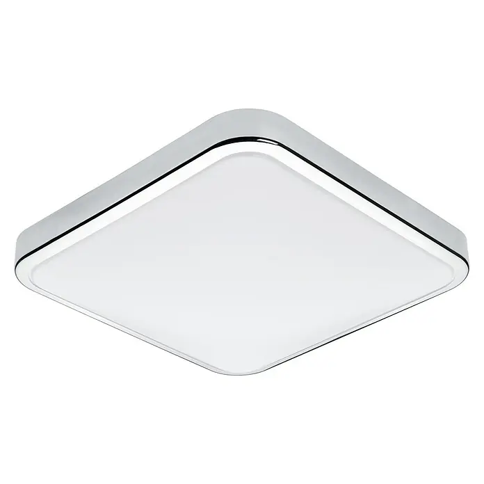 Eglo LED-Deckenleuchte Manilva 1 - 16 W, L x B x H: 29 x 29 x 7 cm, Weiß/Chrom, Warmweiß - Quadratische Deckenleuchte mit Chromrahmen und heller, diffuser Abdeckung für eine angenehme Raumausleuchtung.