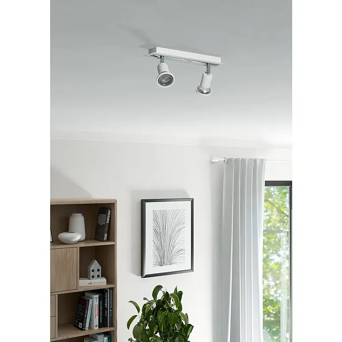 Eglo Sarria Wandstrahler SARRIA - 9 W, Weiß/Chrom, GU10, 2 Stk. - Deckenleuchte mit zwei Strahlern in Weiß. Ideal für Wohnzimmer oder Flur, für eine moderne Beleuchtung mit Stil.