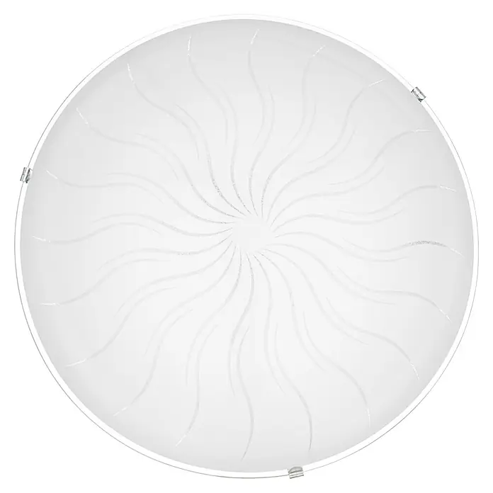 Eglo LED-Deckenleuchte rund Margitta 1 - 11 W, Ø x H: 315 mm x 9,5 cm, Granille Weiß - Nahaufnahme einer runden, weißen Deckenleuchte mit einem verschnörkelten Muster für eine stimmungsvolle Beleuchtung im Raum.