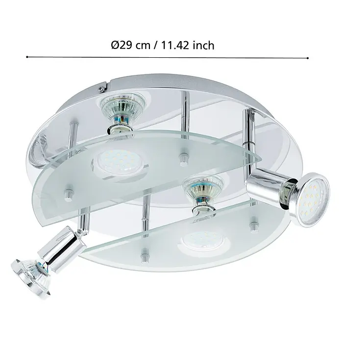 Eglo LED-Deckenleuchte Cabo 1 - 12 W, Chrom, Warmweiß - Moderne Deckenleuchte aus Chrom und Glas, mit verstellbaren Strahlern für flexible Beleuchtung. Ø29 cm / 11.42 inch.