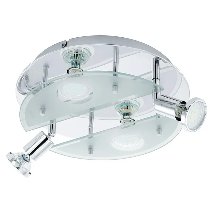 Eglo LED-Deckenleuchte Cabo 1 - 12 W, Chrom, Warmweiß - Deckenleuchte mit runder Chromhalterung und Lampen mit LED-Leuchten auf zwei geschwungenen Milchglasscheiben für eine moderne Beleuchtung.