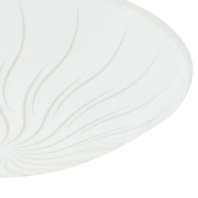Eglo LED-Deckenleuchte rund Margitta 1 - 11 W, Ø x H: 315 mm x 9,5 cm, Granille Weiß - Nahaufnahme einer eleganten, cremefarbenen Schale mit zarten, geschwungenen Linien, die eine subtile Textur aufweisen und für stilvolle Akzente sorgen.