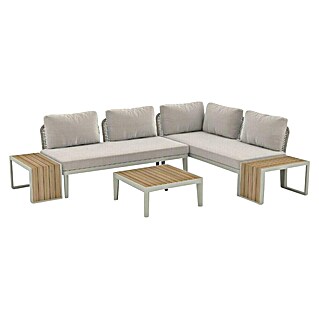 Sunfun Solo Conjunto de muebles chaise lounge + sofá + mesa auxiliar + mesa de centro (5 pzs., Gris claro)