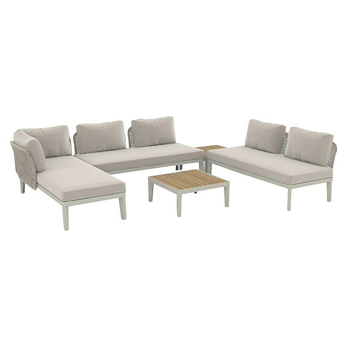 Sunfun Solo Conjunto de muebles chaise lounge + sofá + mesa de centro (5 pzs., Gris claro) | BAUHAUS