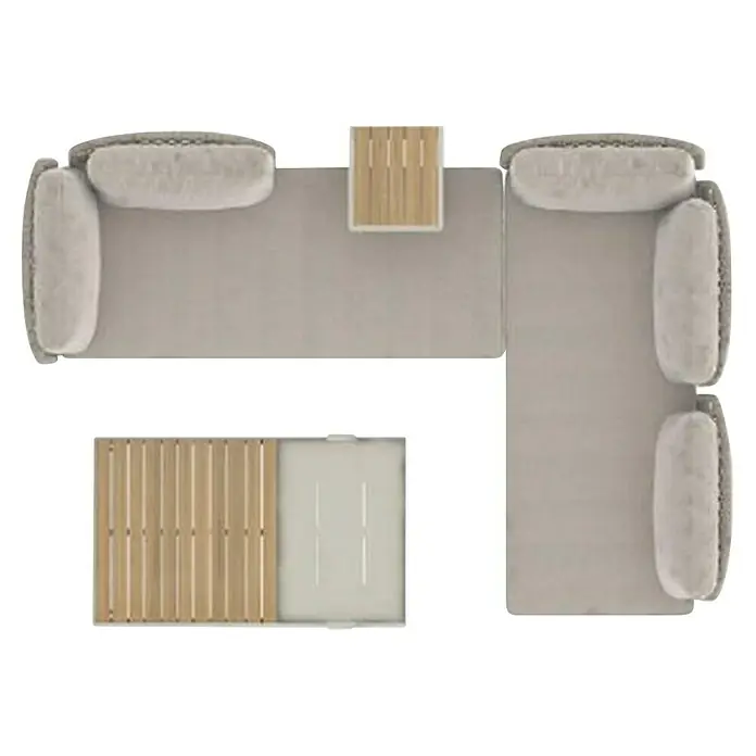 Sunfun Solo Conjunto de muebles chaise lounge + mesa + mesa auxiliar - 4 pzs., Gris claro - Un sofá seccional modular con una mesa auxiliar y un sofá cama a juego, ideales para una decoración de sala de estar elegante y cómoda.