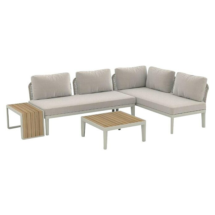 Sunfun Solo Conjunto de muebles chaise lounge + sofá + mesa auxiliar + mesa de centro (4 pzs., Gris claro) | BAUHAUS