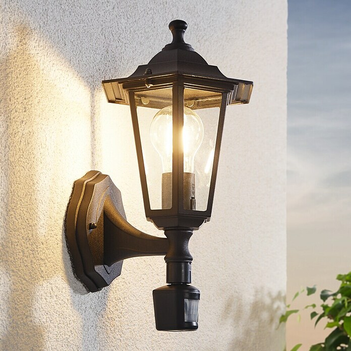 Eglo Laterna 4 Vanjska zidna svjetiljka  (60 W, Crne boje, Prozirno, IP44, Senzor pokreta) | BAUHAUS