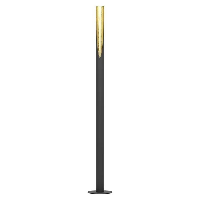 Eglo Barbotto LED-Stehleuchte - Höhe: 137 cm, Gold, Schwarz - Elegante Stehleuchte mit einer schlanken, schwarzen Säule und einem goldenen Akzent im oberen Bereich, der warmes Licht spendet.