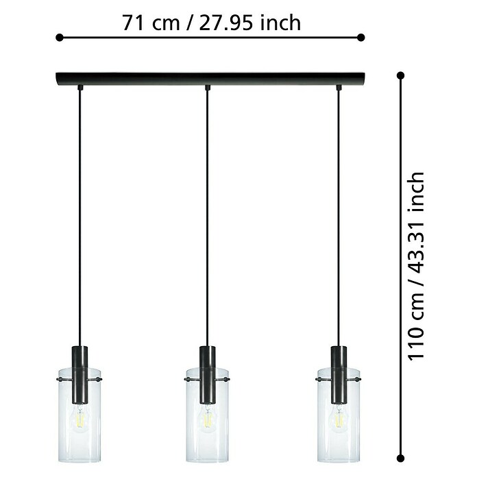 Eglo Lámpara colgante (3 × 60 W, Negro, Altura: 110 cm)