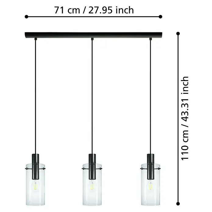 Eglo Pendelleuchte Montefino - Max. Systemleistung: 180 W, Anzahl Leuchtmittel: 3 Stk. - Moderne Hängelampe mit drei Glaspendeln, ideal für stilvolle Beleuchtung im Esszimmer oder Wohnbereich.