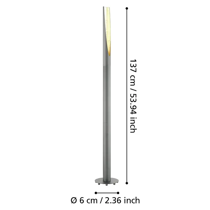 Eglo Barbotto LED-Stehleuchte - Höhe: 137 cm, Gold, Schwarz - Das Bild zeigt eine stilvolle Außenleuchte mit den Maßen 137 cm Höhe und 6 cm Durchmesser.