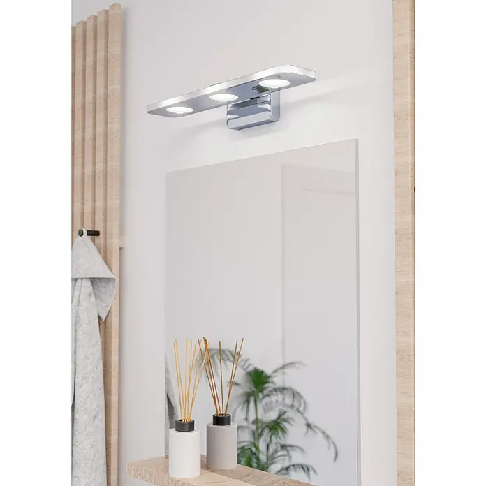 Eglo LED-Spiegelleuchte Cabus - 13,5 W, L x B x H: 45 x 11,5 x 4,5 cm, Chrom, Warmweiß - Moderne Badezimmerlampe mit drei LED-Leuchten in Chromoptik, die ein helles und stilvolles Licht über dem Spiegel spendet.